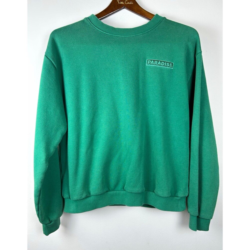 Forever 21 Emerald Green Crew Neck Pullover Sweatshirt Embroidered Paradise Sz S